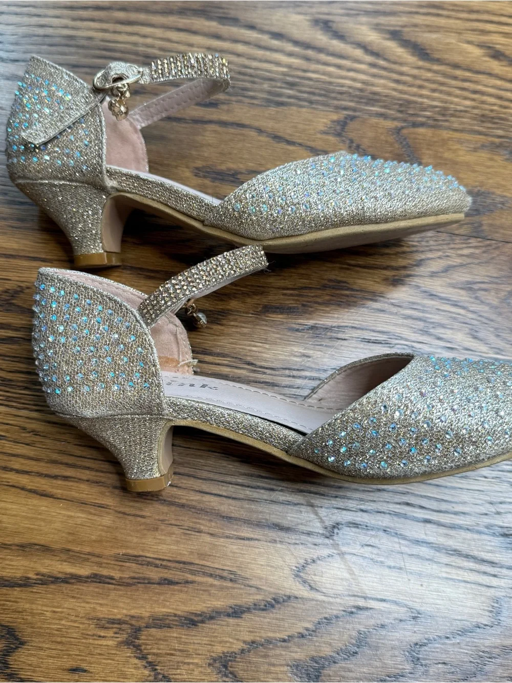 Link Girls Gold Rhinestone Glittering Party Dress Crystal Ankle-Strap Heels 12